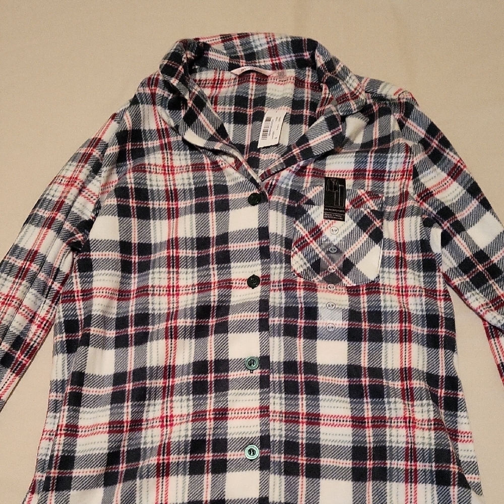 La Vie En Rose Plaid Button-Up Fleece Top